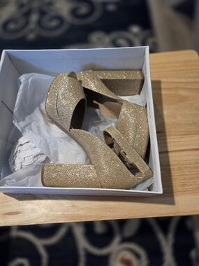 Wild Pair Gold Glitter Block Heel Sandals